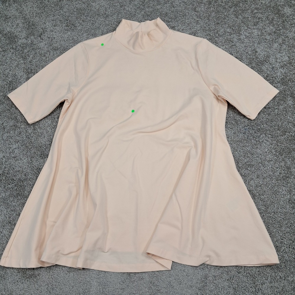 Chico's Peach Mock Neck A-Line Short Sleeve Top Size 2 Pima Cotton Blend